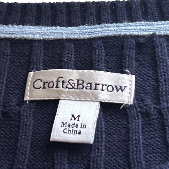 Croft & Barrow M Cable Knit Sweater Blue White Black Striped Cotton Casual Warm - Picture 3 of 7